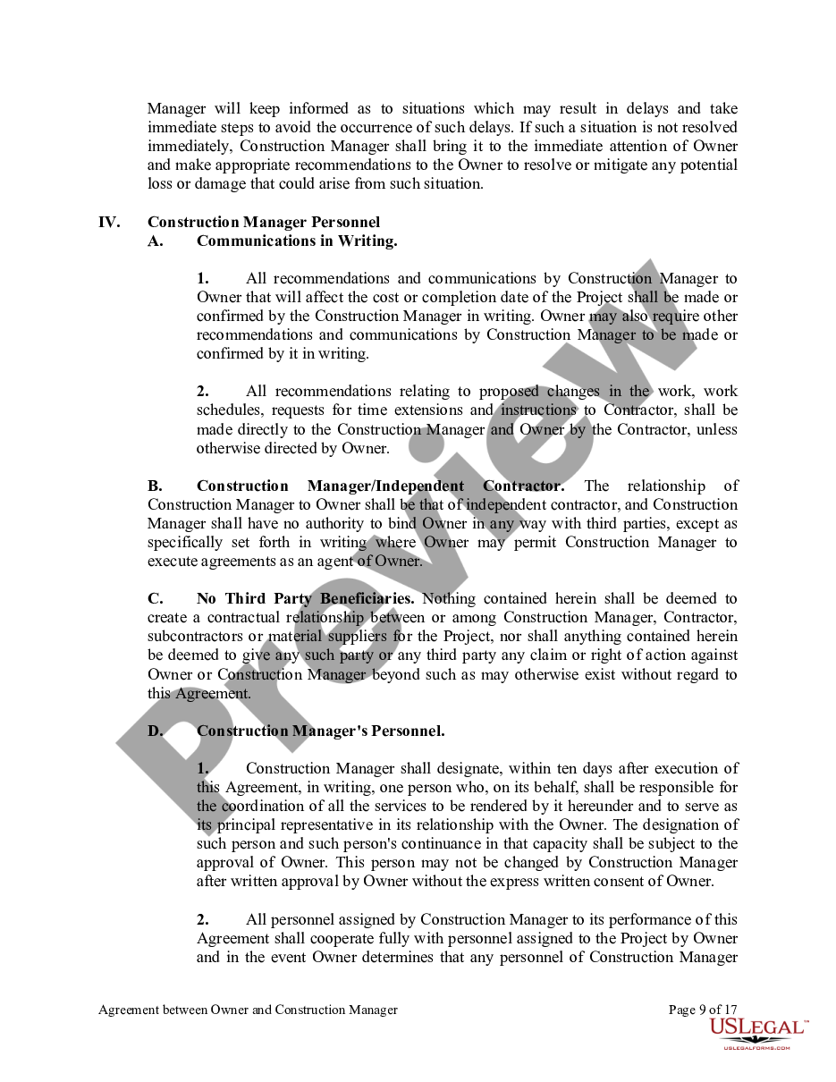 page 8 Agreement between Owner and Construction Manager for Services in Overseeing a Construction Project preview