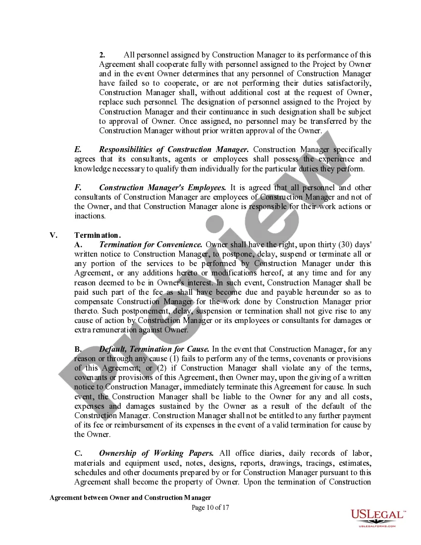 Get Agreement between Owner and Construction Manager for Services in Overseeing a Construction Project Preview Agreement between Owner and Construction Manager for Services in Overseeing a Construction Project