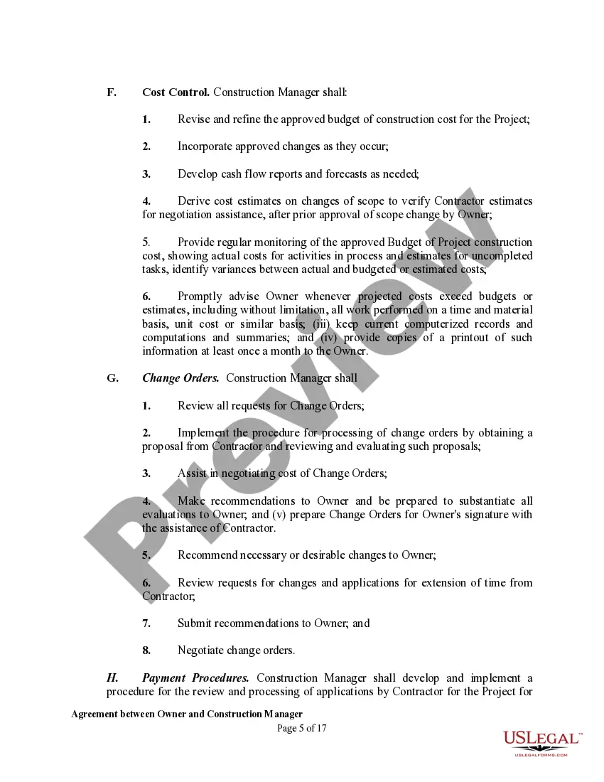 Get Agreement between Owner and Construction Manager for Services in Overseeing a Construction Project Preview Agreement between Owner and Construction Manager for Services in Overseeing a Construction Project