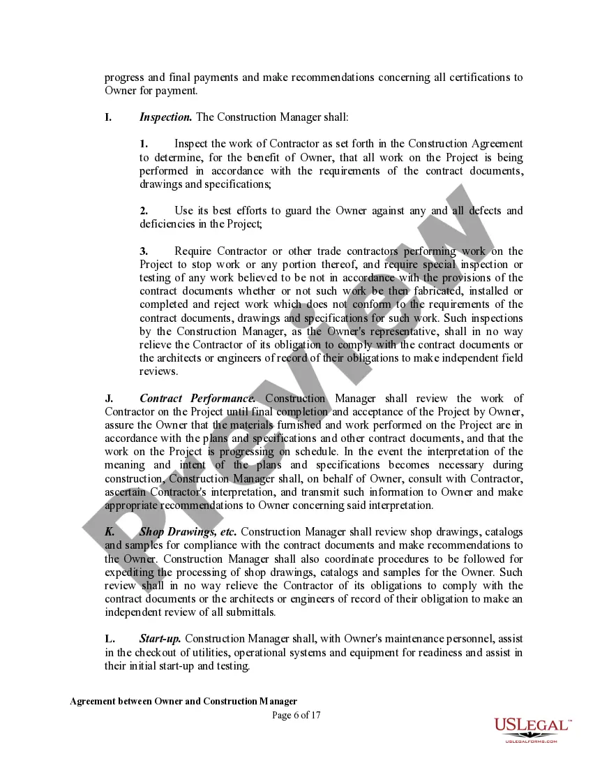 Get Agreement between Owner and Construction Manager for Services in Overseeing a Construction Project Preview Agreement between Owner and Construction Manager for Services in Overseeing a Construction Project