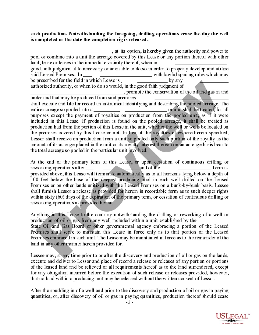 Preview Oil, Gas and Mineral Lease