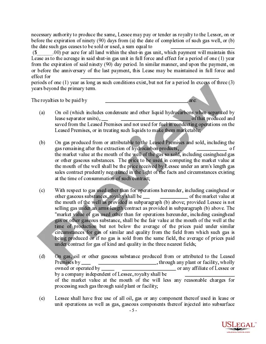 Preview Oil, Gas and Mineral Lease