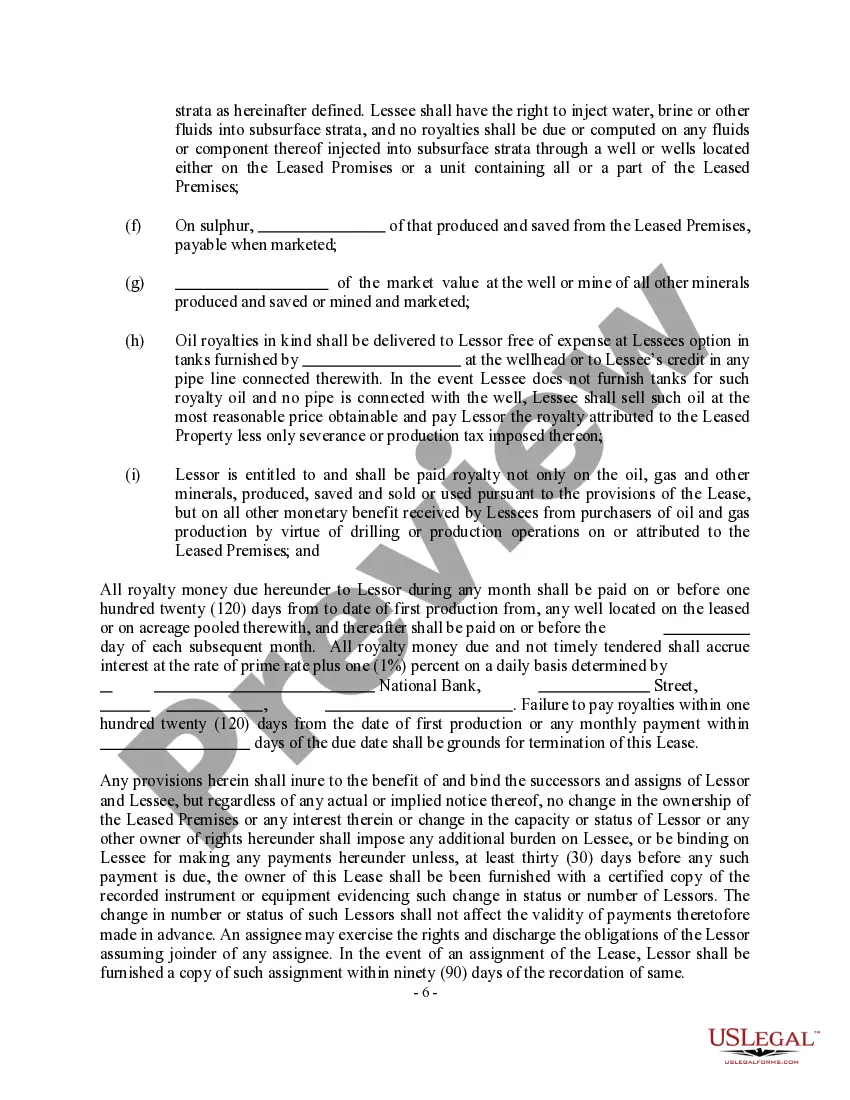 Preview Oil, Gas and Mineral Lease