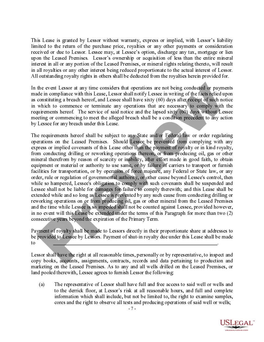 Preview Oil, Gas and Mineral Lease