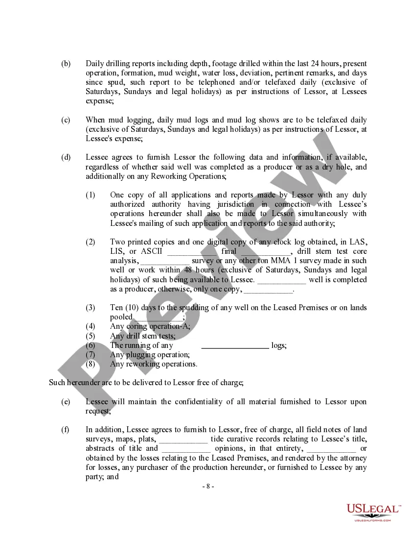 Preview Oil, Gas and Mineral Lease