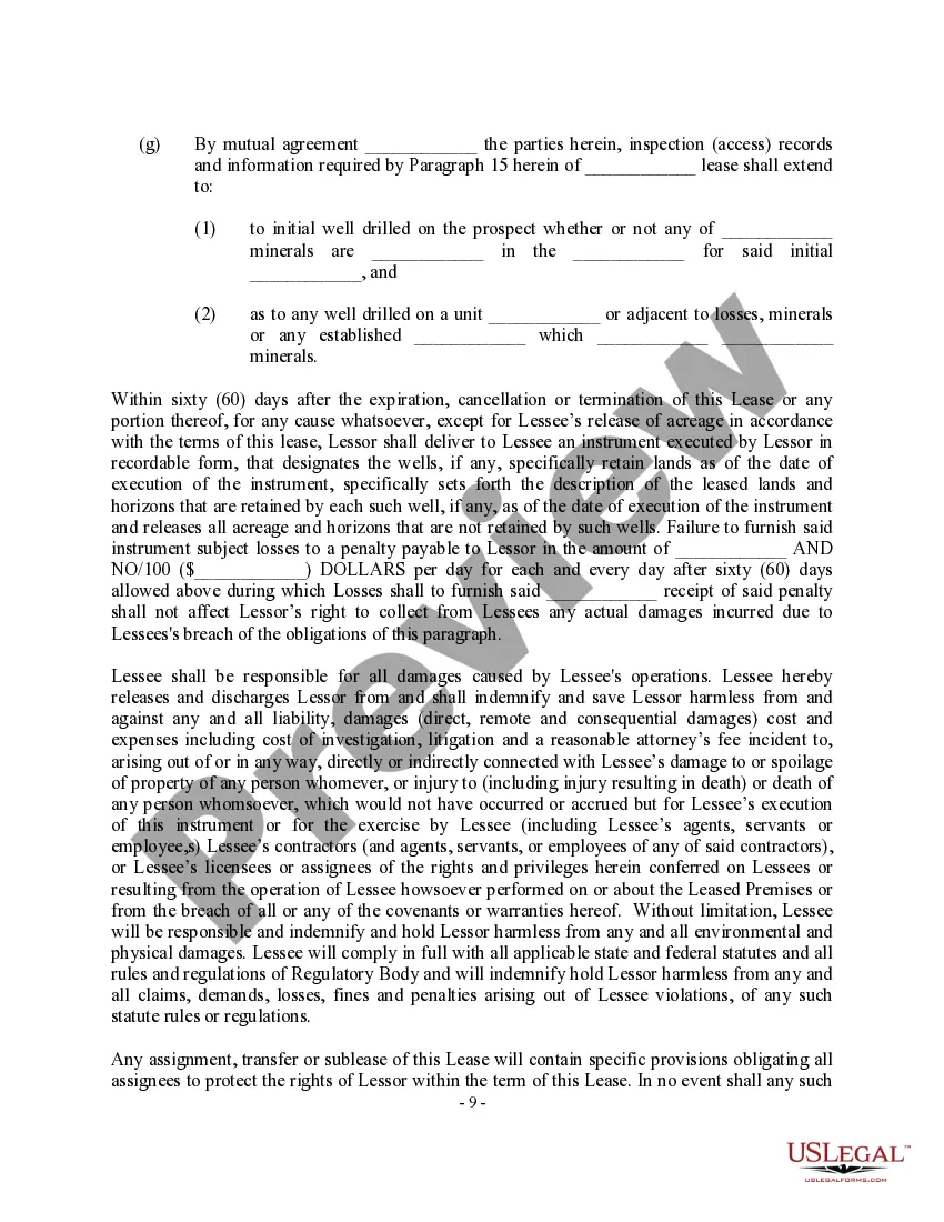 Preview Oil, Gas and Mineral Lease