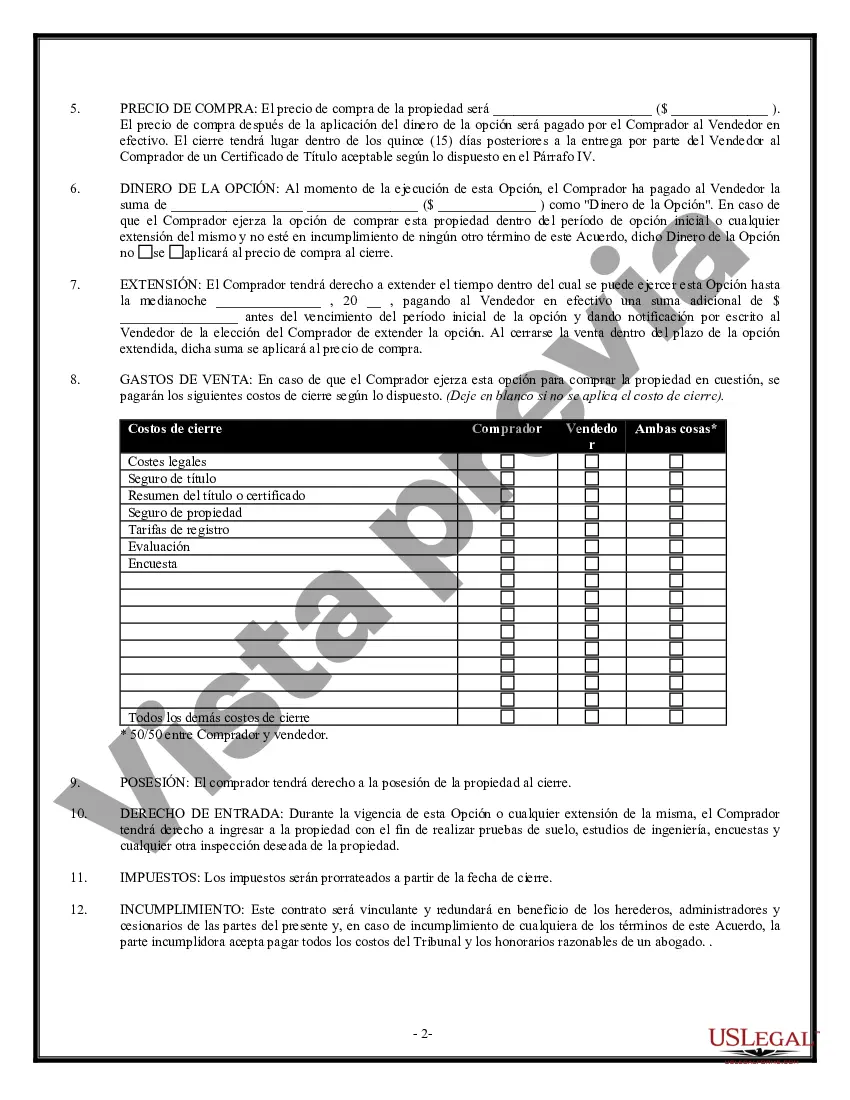 Preview Opción de Compra y Venta de Bienes Raíces - Lote o Terreno Residencial