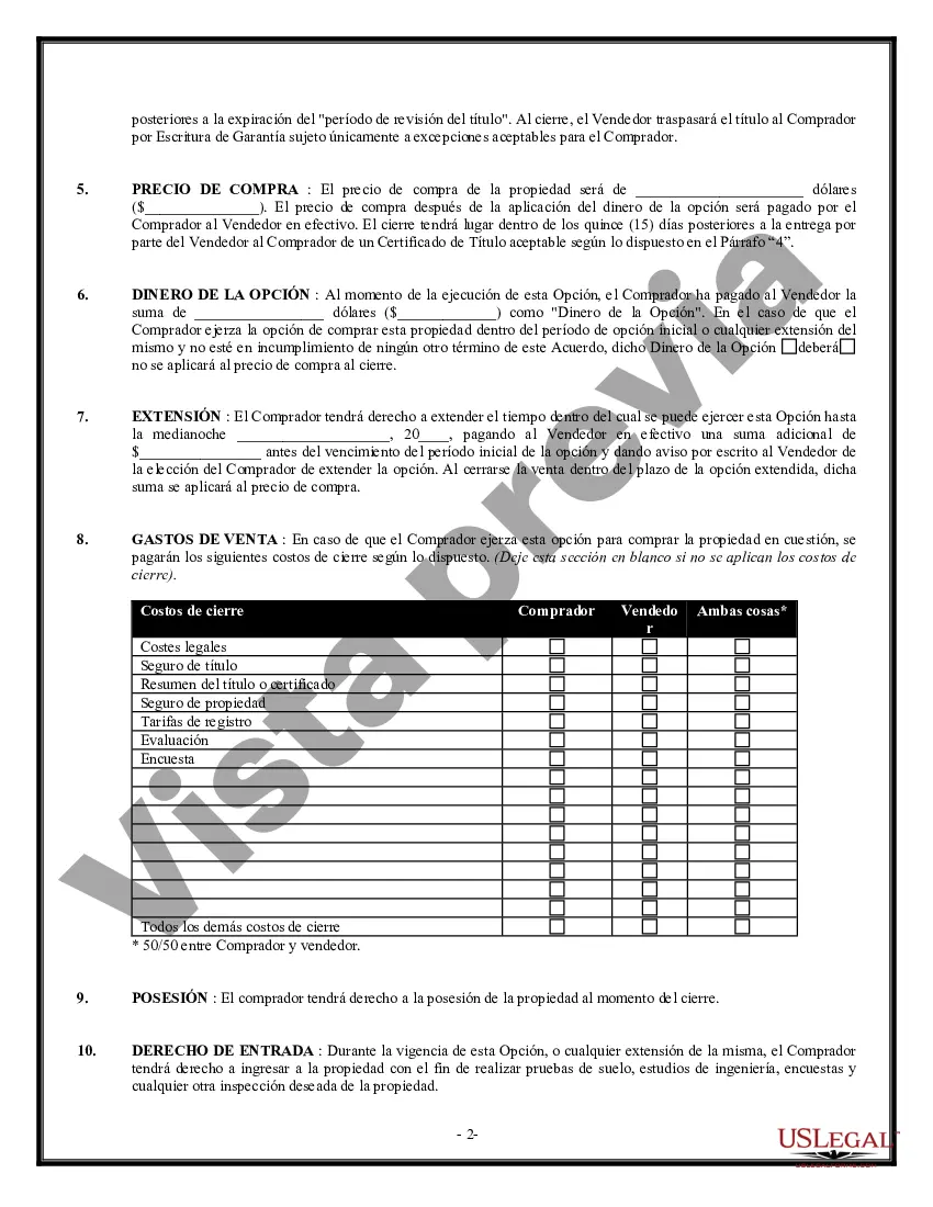 Preview Opción de Compra y Venta de Bienes Inmuebles - Lote o Terreno Comercial