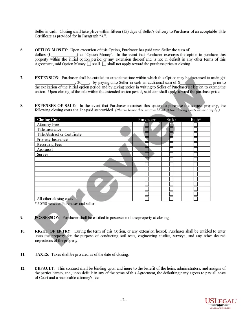 Get Option For the Sale and Purchase of Real Estate - Commercial Lot or Land Preview Option For the Sale and Purchase of Real Estate - Commercial Lot or Land