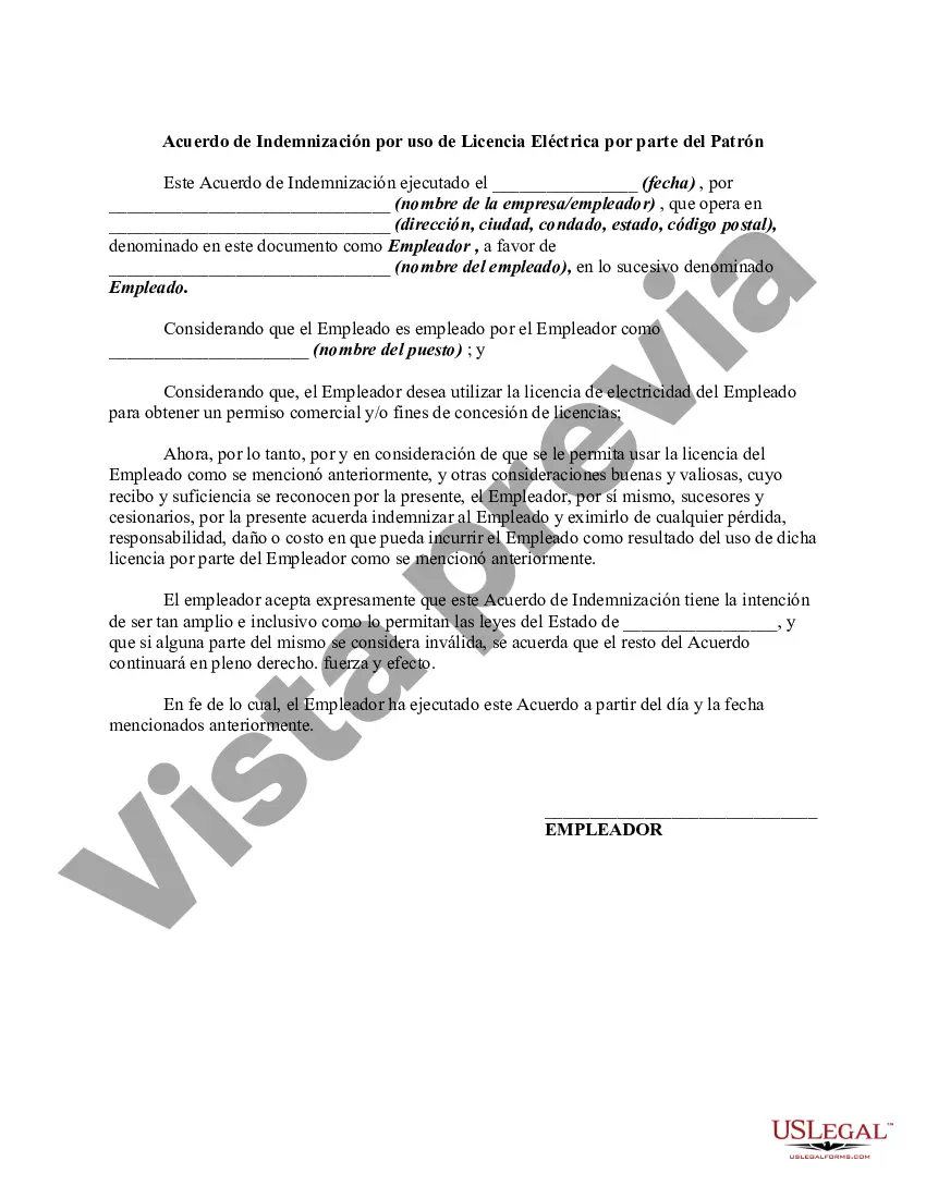 Preview Acuerdo de Indemnización por uso de Licencia Eléctrica por parte del Empleador - Liberación y Exención de Responsabilidad