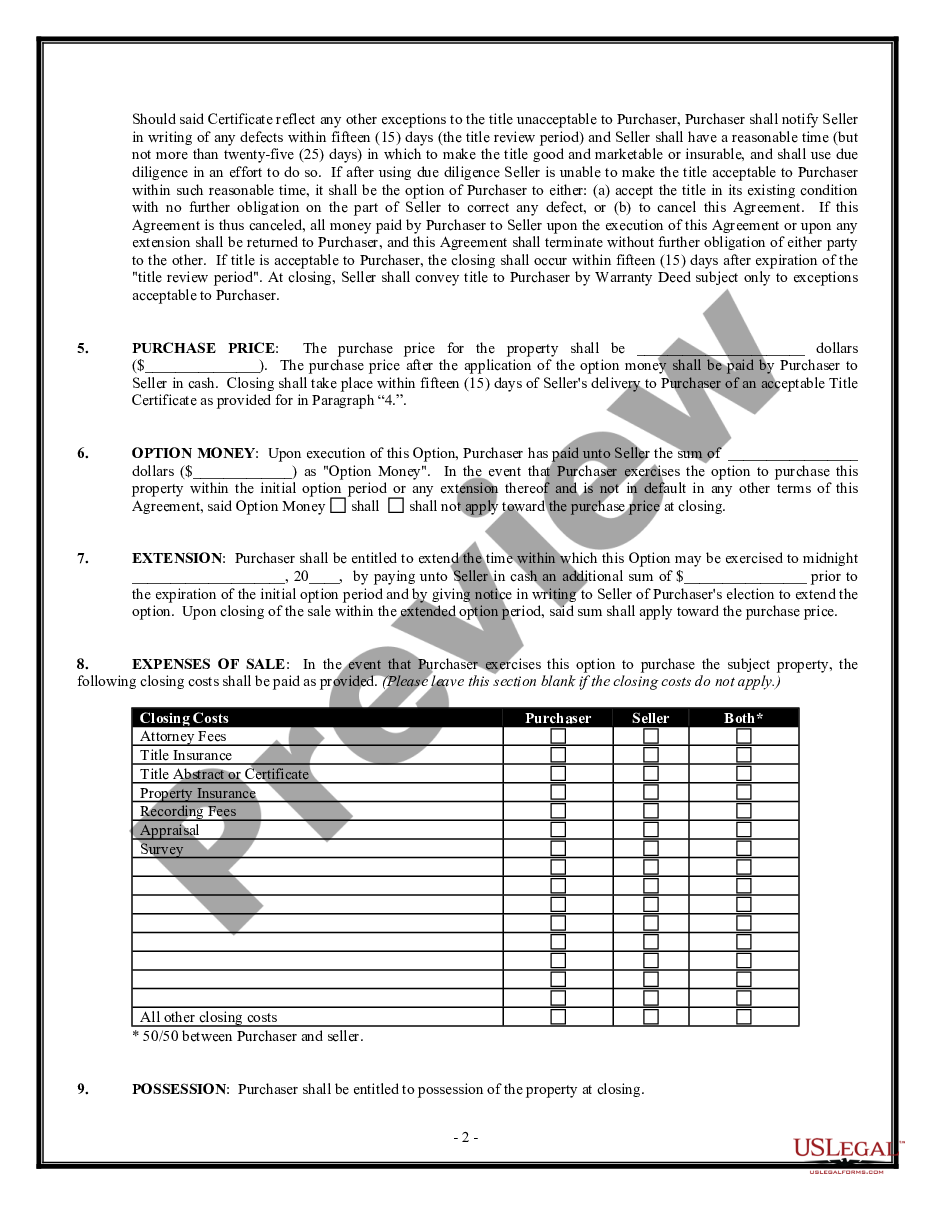 page 1 Option For the Sale and Purchase of Real Estate - Commercial Building preview