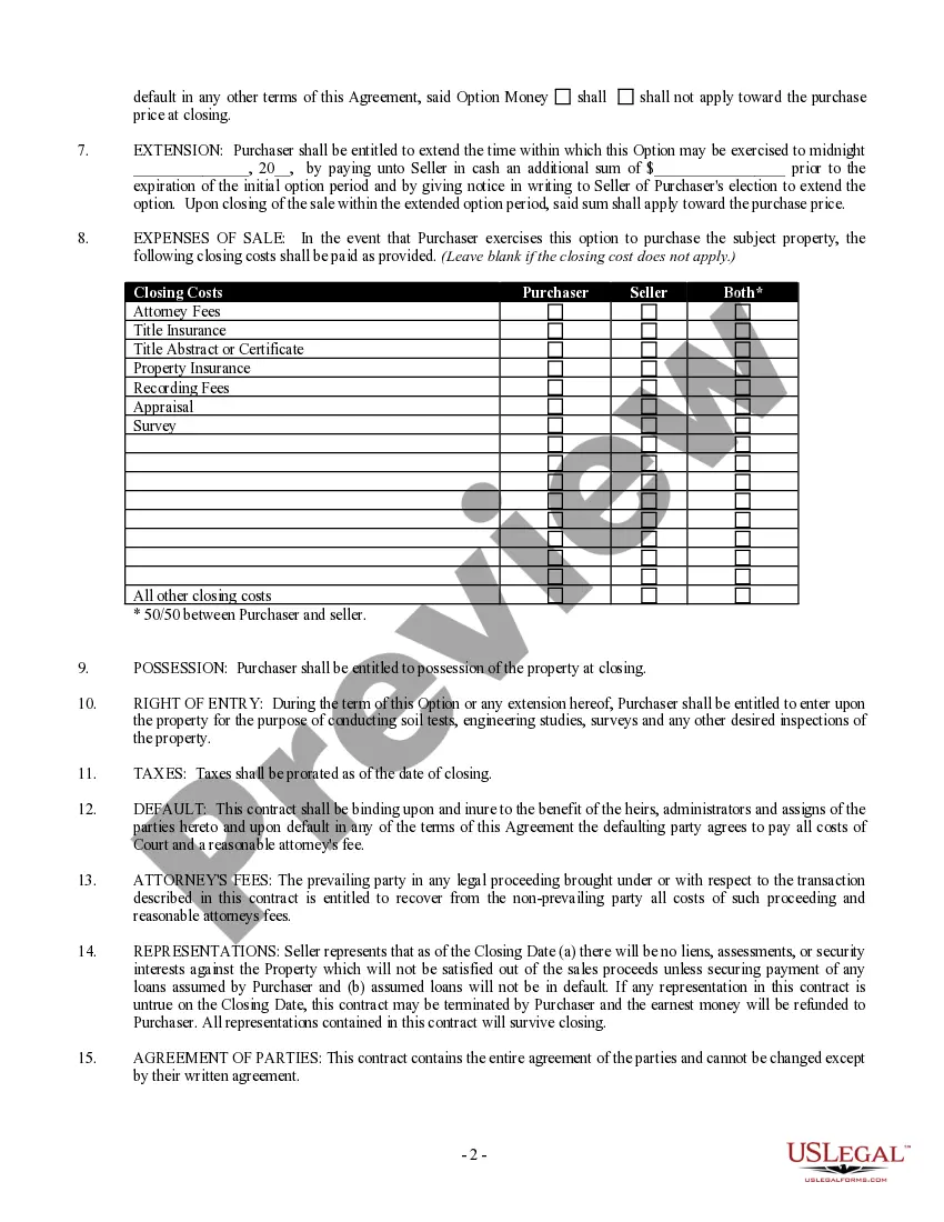 Get Option For the Sale and Purchase of Real Estate - Farm Land Preview Option For the Sale and Purchase of Real Estate - Farm Land