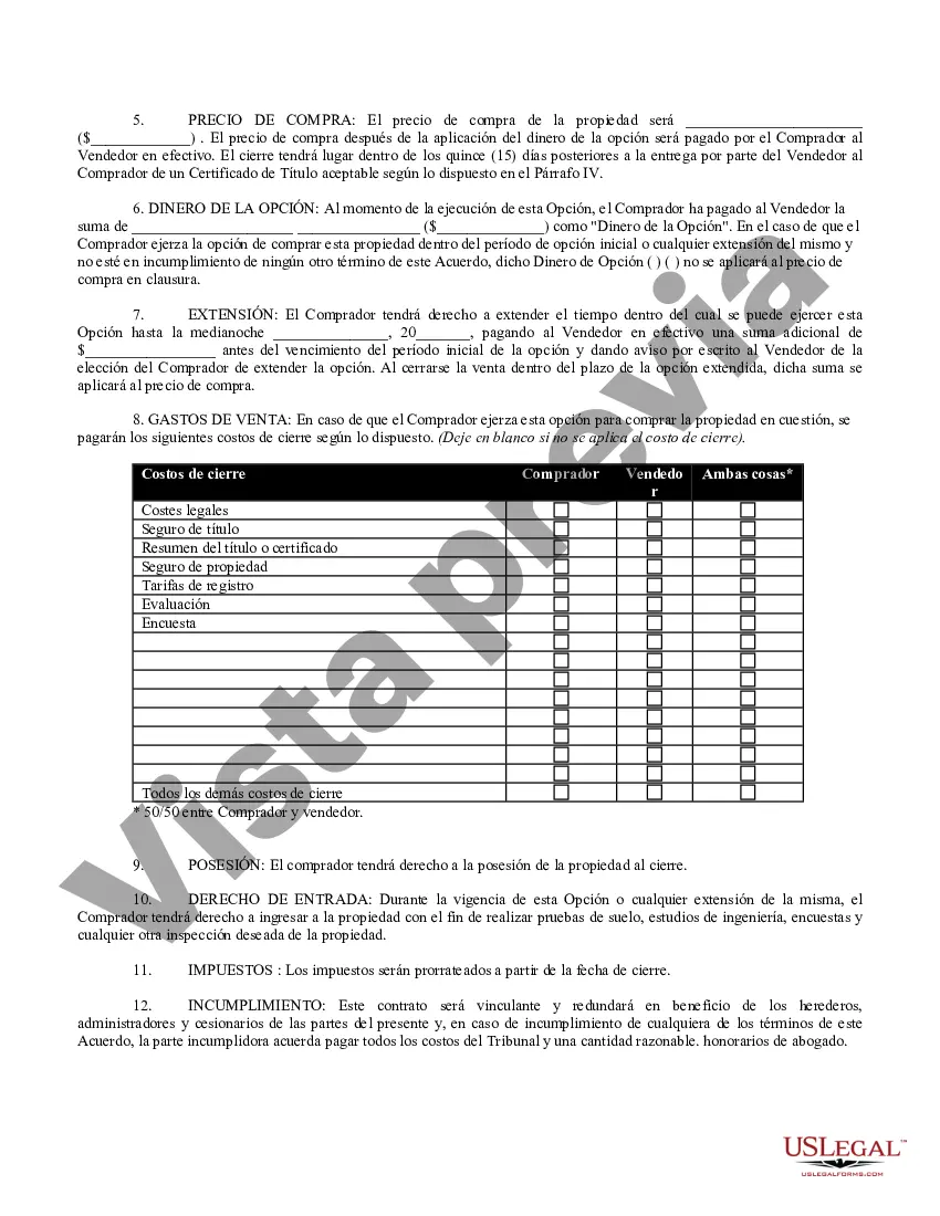 Preview Opción de Compra y Venta de Bienes Inmuebles - Formulario General