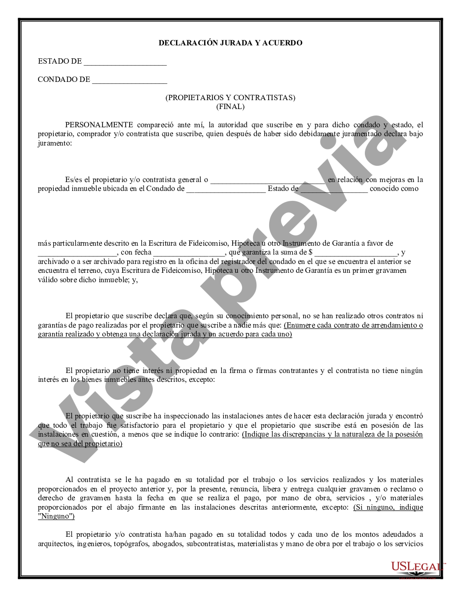 Bronx New York Declaración Jurada De Finalización Y Pago A Subcontratistas Del Propietario Y Del 5613