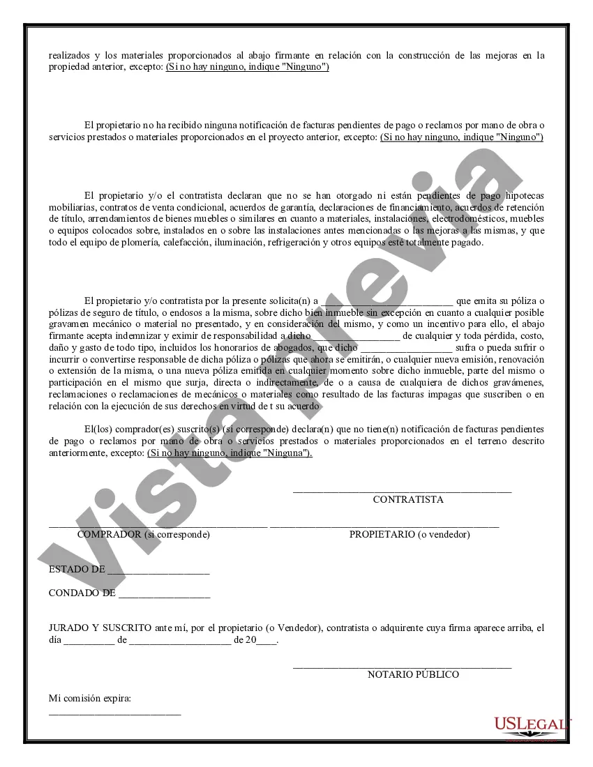 Preview Declaración jurada de finalización y pago a subcontratistas del propietario y del contratista
