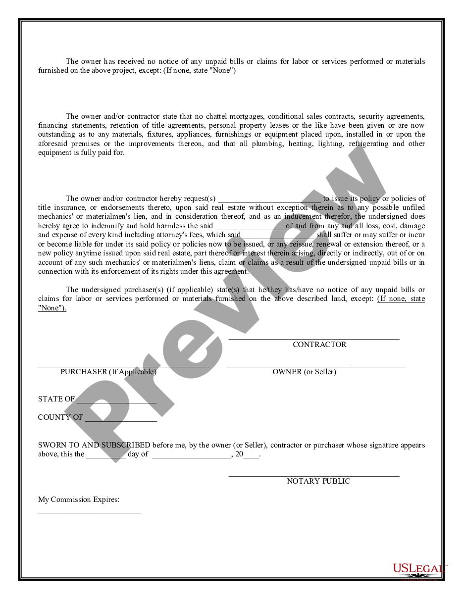 page 1 Owner's and Contractor Affidavit of Completion and Payment to Subcontractors preview