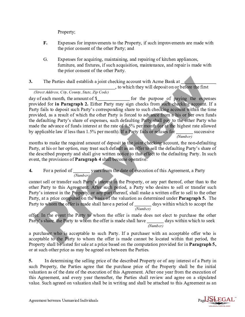 Agreement Between Unmarried Individuals To Purchase And Hold Residence As Joint Tenants With 3390