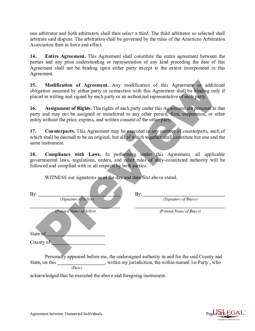 Agreement Between Unmarried Individuals To Purchase And Hold Residence As Joint Tenants With 6471