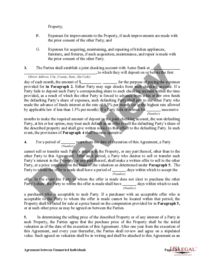 Get Agreement between Unmarried Individuals to Purchase and Hold Residence as Joint Tenants with Right of Survivorship Preview Agreement between Unmarried Individuals to Purchase and Hold Residence as Joint Tenants with Right of Survivorship