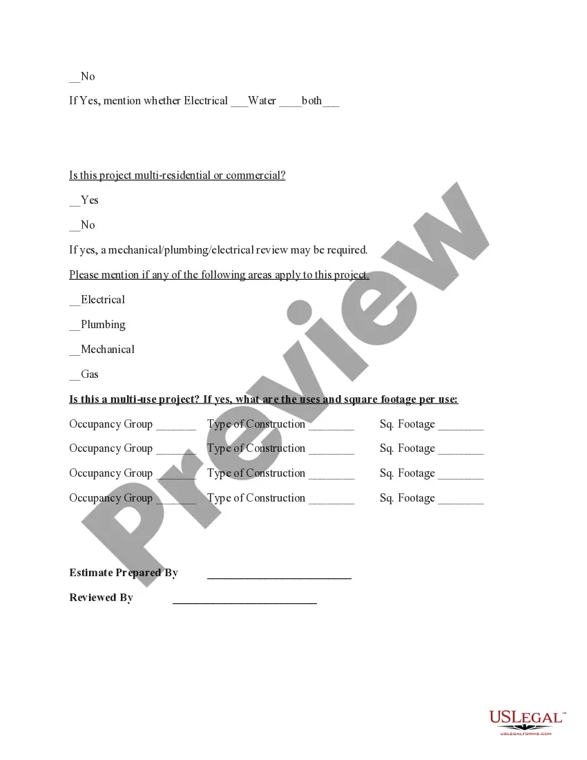 Preview Fee Estimate Worksheet