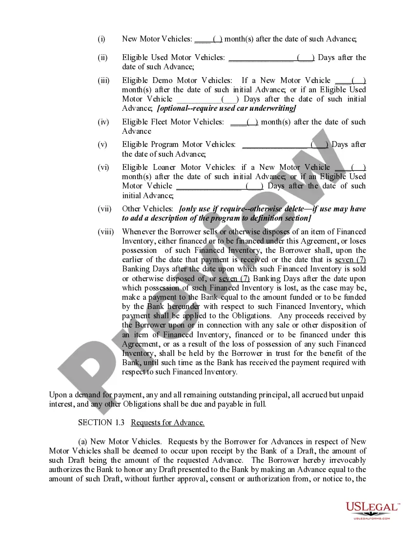 Preview Vehicle Floor Plan Financing and Security Agreement