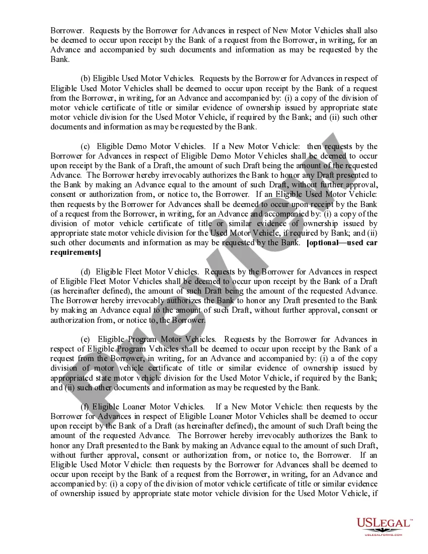 Preview Vehicle Floor Plan Financing and Security Agreement