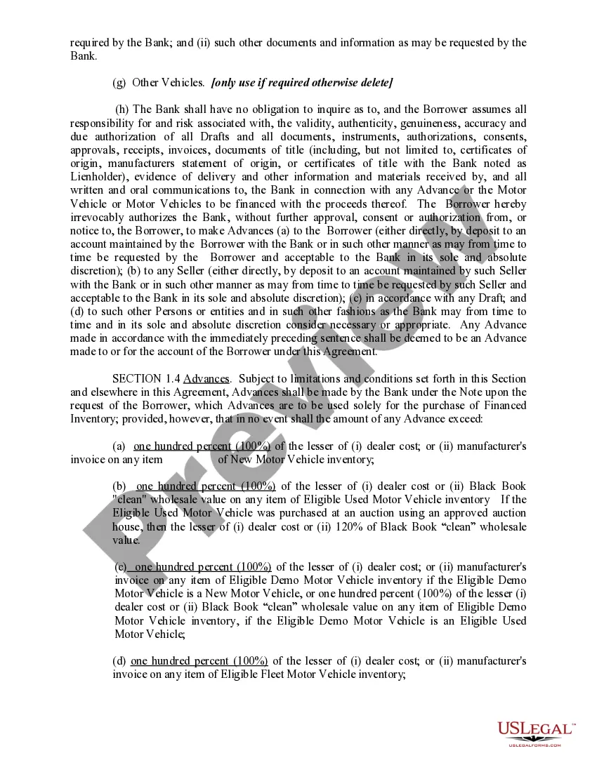 Preview Vehicle Floor Plan Financing and Security Agreement