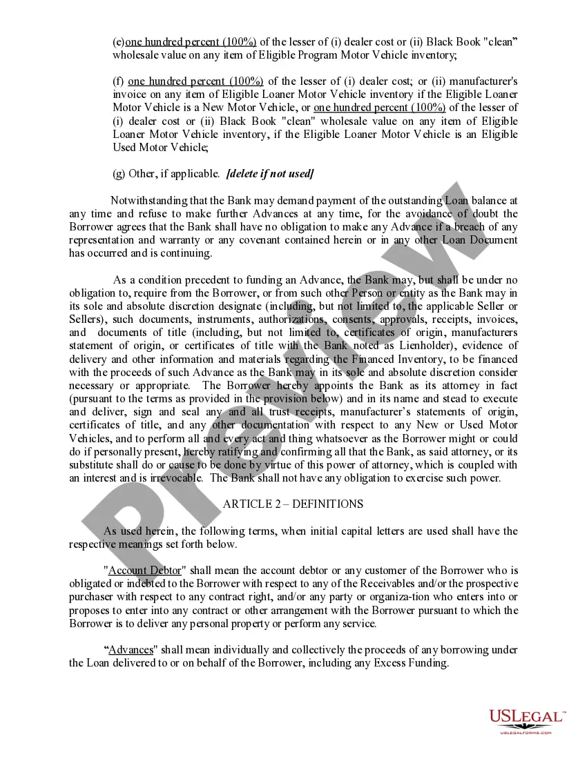 Preview Vehicle Floor Plan Financing and Security Agreement