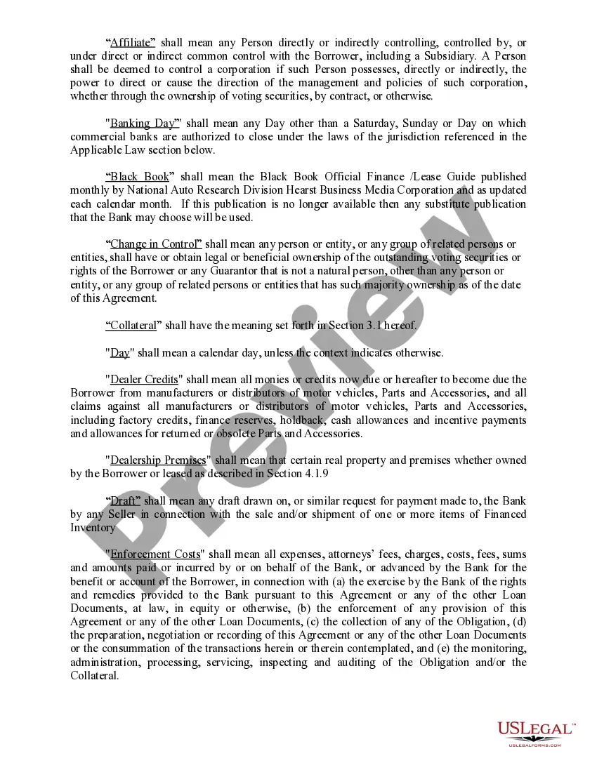 Preview Vehicle Floor Plan Financing and Security Agreement