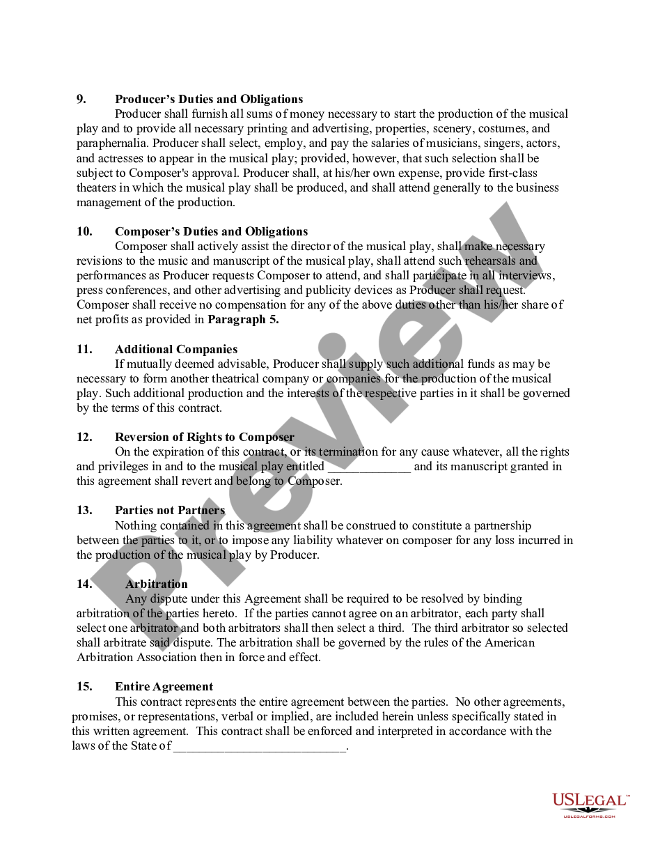 page 1 Contract Between Composer and Producer for Production of Musical Play preview