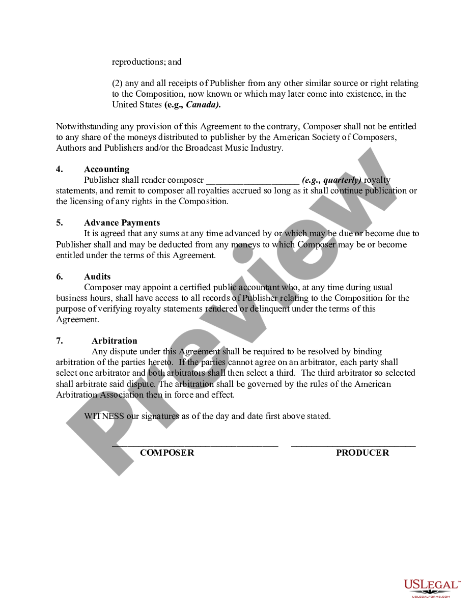 page 1 Assignment and Agreement for Sale of Musical Composition to Publisher preview