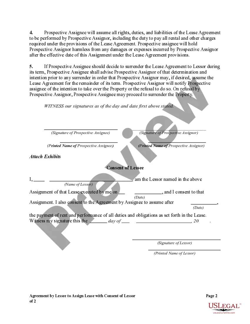 Get Agreement by Lessee to Assign Lease with Consent of Lessor Preview Agreement by Lessee to Assign Lease with Consent of Lessor