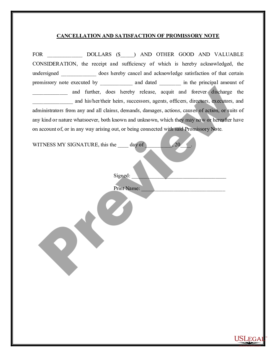 form Promissory Note - Satisfaction and Release preview