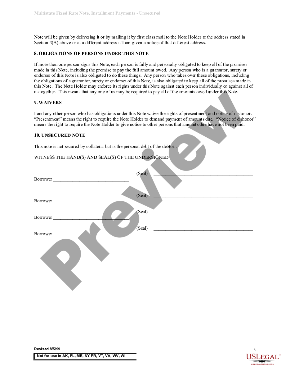 page 2 Multistate Promissory Note - Unsecured - Signature Loan preview
