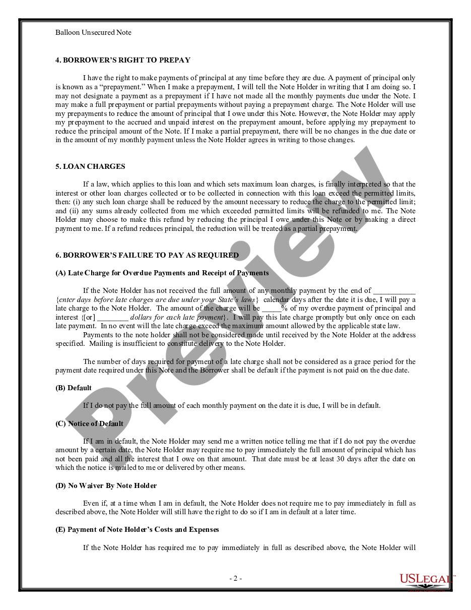 page 1 Balloon Unsecured Promissory Note preview