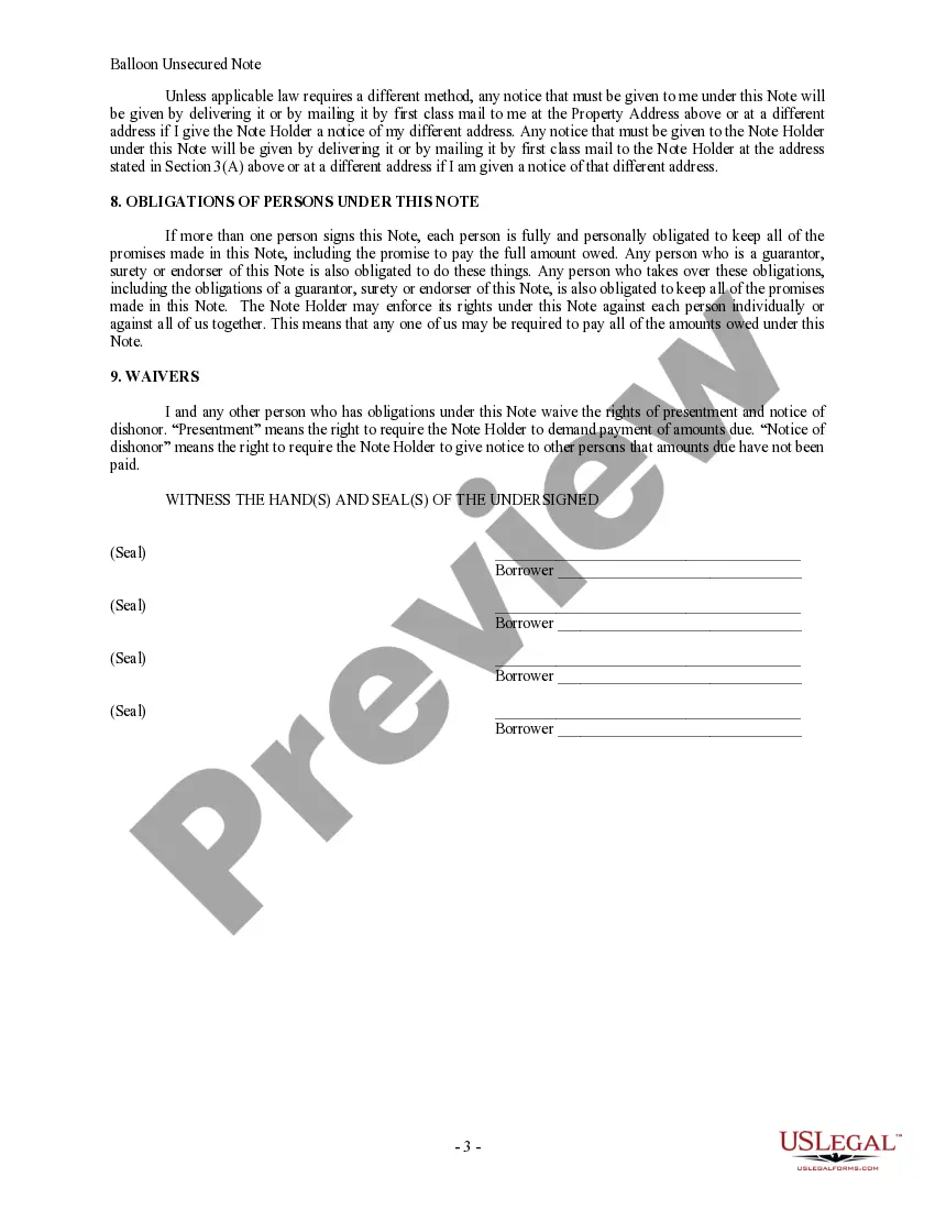 Get Balloon Unsecured Promissory Note Preview Balloon Unsecured Promissory Note