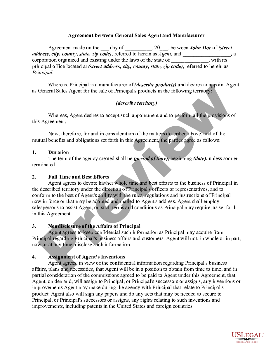page 0 Agreement between General Sales Agent and Manufacturer preview