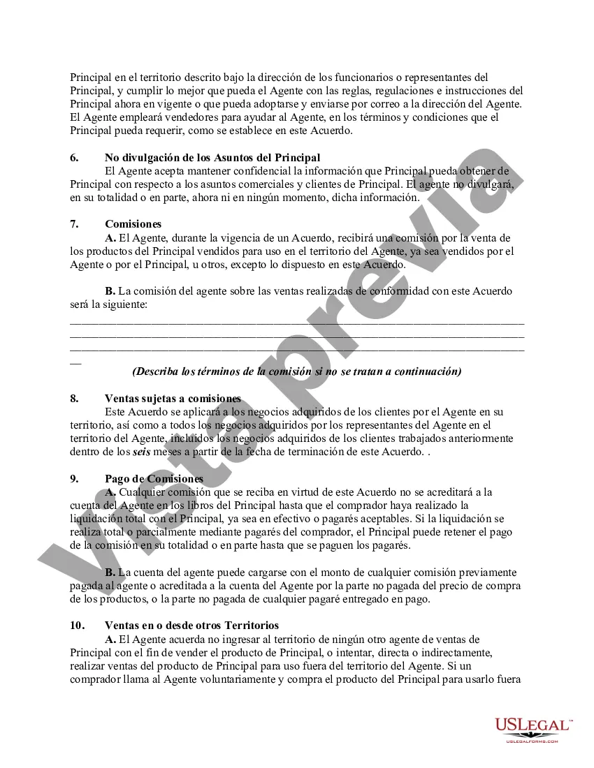 Preview Acuerdo entre Agente General de Ventas y Fabricante con Territorio Exclusivo