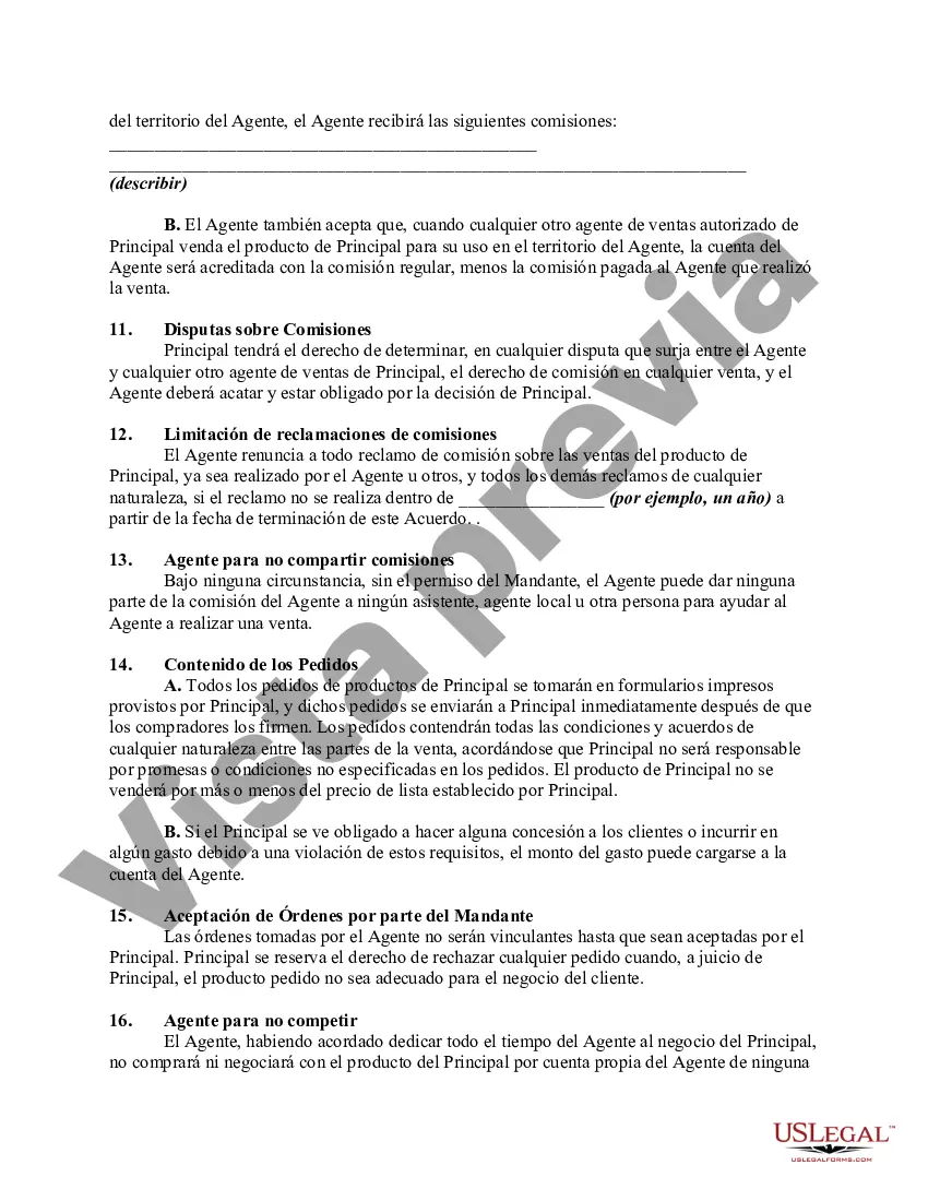 Preview Acuerdo entre Agente General de Ventas y Fabricante con Territorio Exclusivo