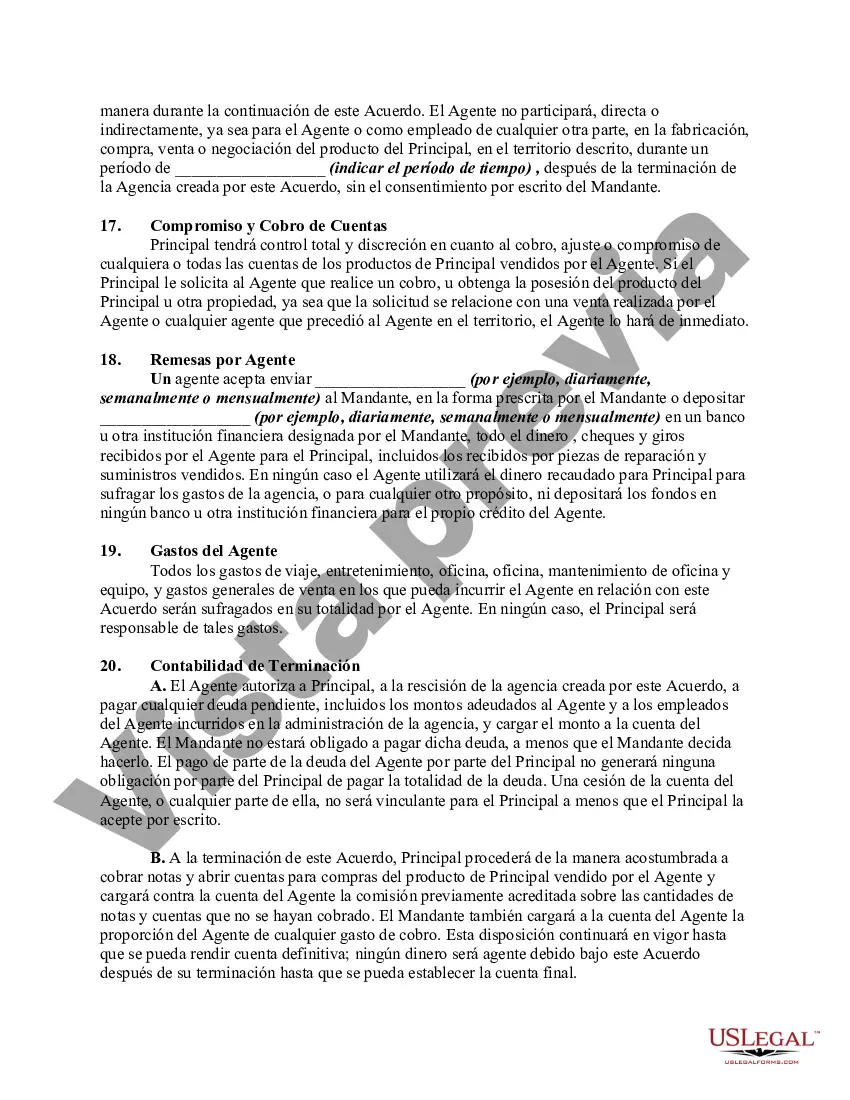 Preview Acuerdo entre Agente General de Ventas y Fabricante con Territorio Exclusivo