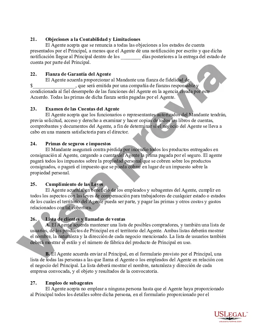 Preview Acuerdo entre Agente General de Ventas y Fabricante con Territorio Exclusivo