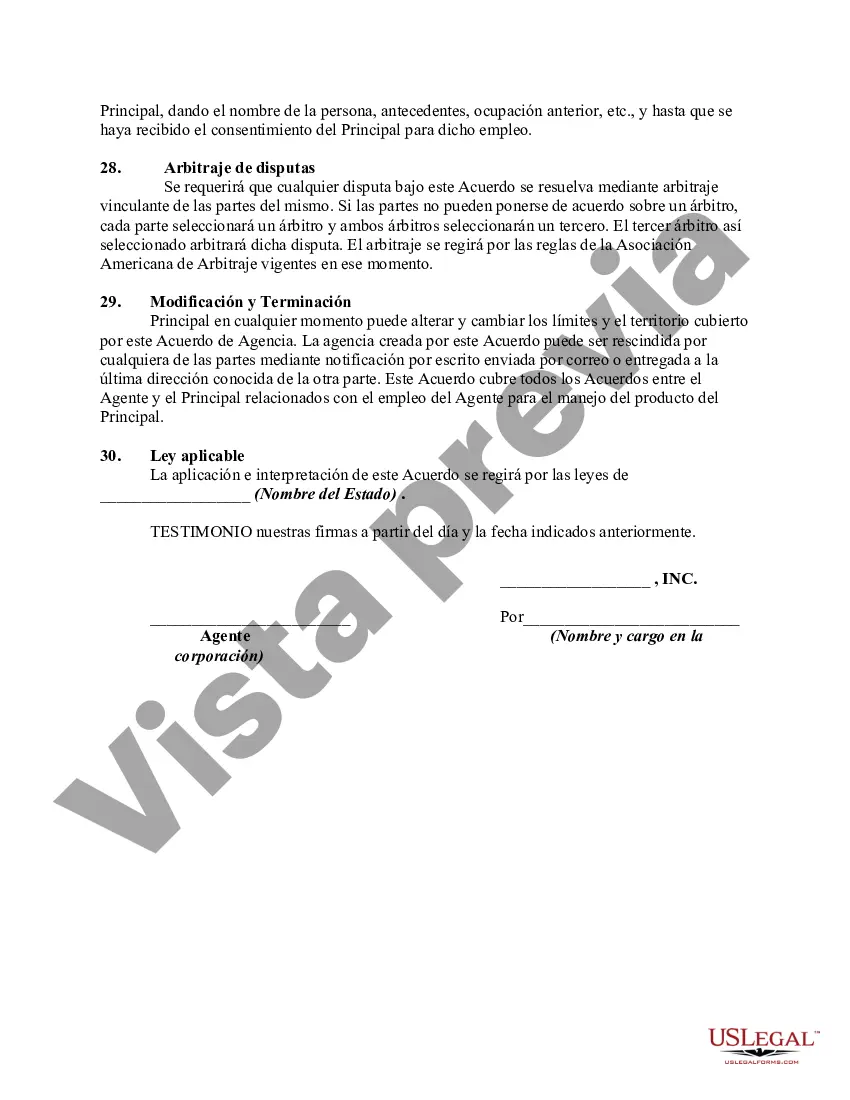 Preview Acuerdo entre Agente General de Ventas y Fabricante con Territorio Exclusivo