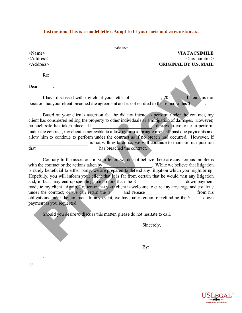 Sample Breach Of Contract Demand Letter | US Legal Forms