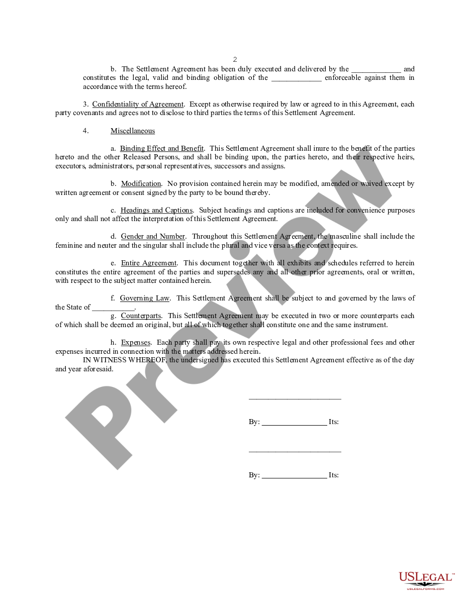 page 1 Release and Settlement Agreement preview