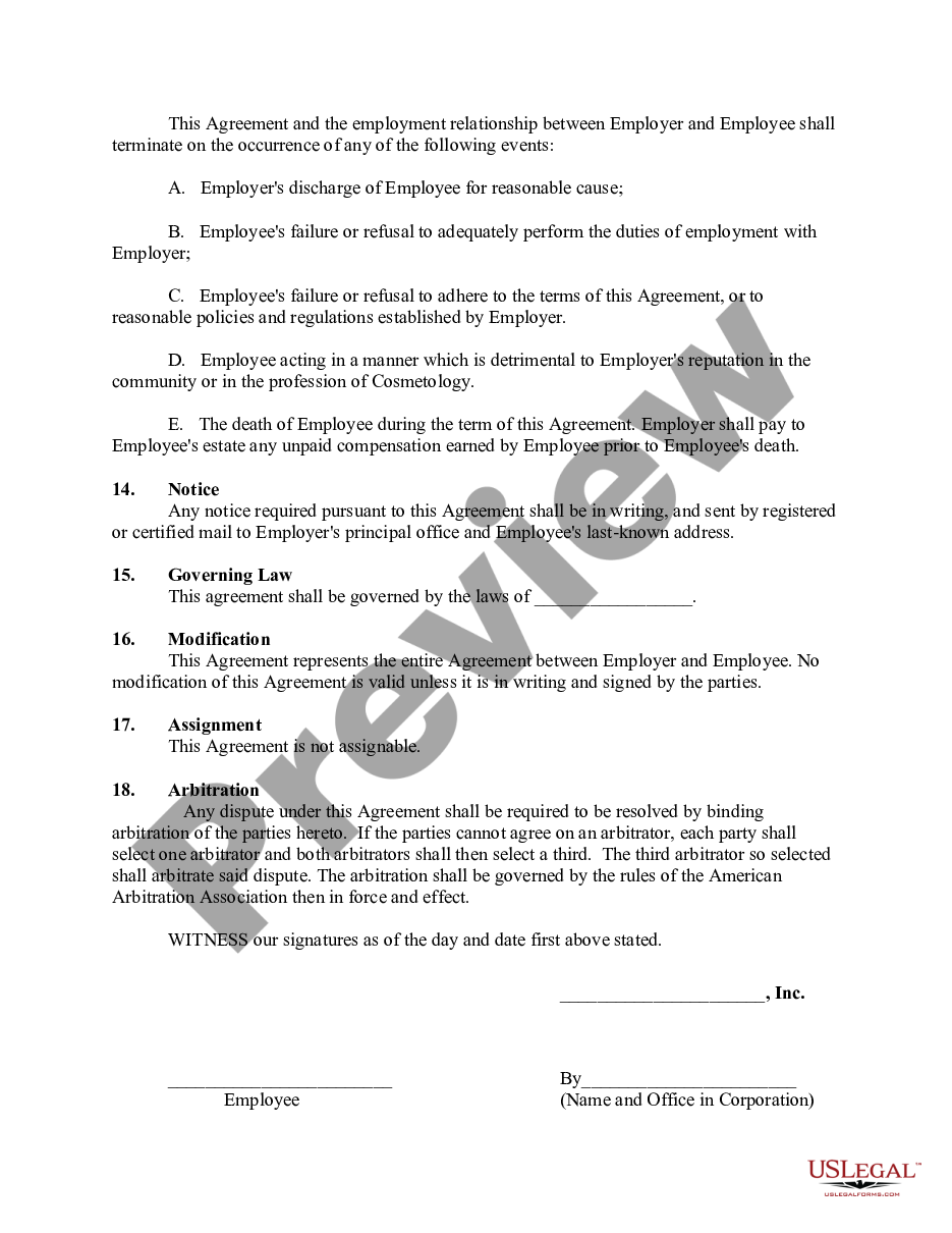 page 2 Employment Agreement Between Esthetician and Cosmetologist with Noncompetition and Confidentiality Provisions preview