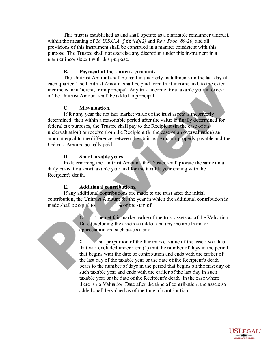 page 3 Charitable Remainder Inter Vivos Unitrust Agreement preview