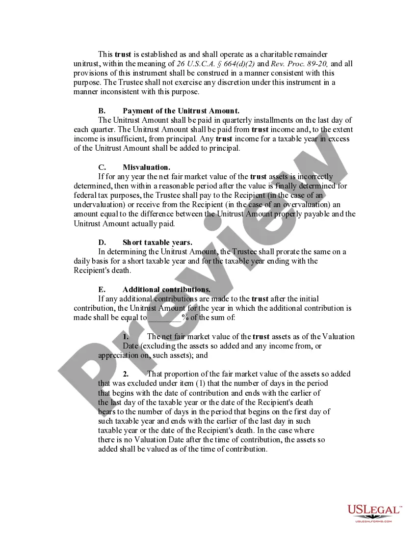 Get Charitable Remainder Inter Vivos Unitrust Agreement Preview Charitable Remainder Inter Vivos Unitrust Agreement