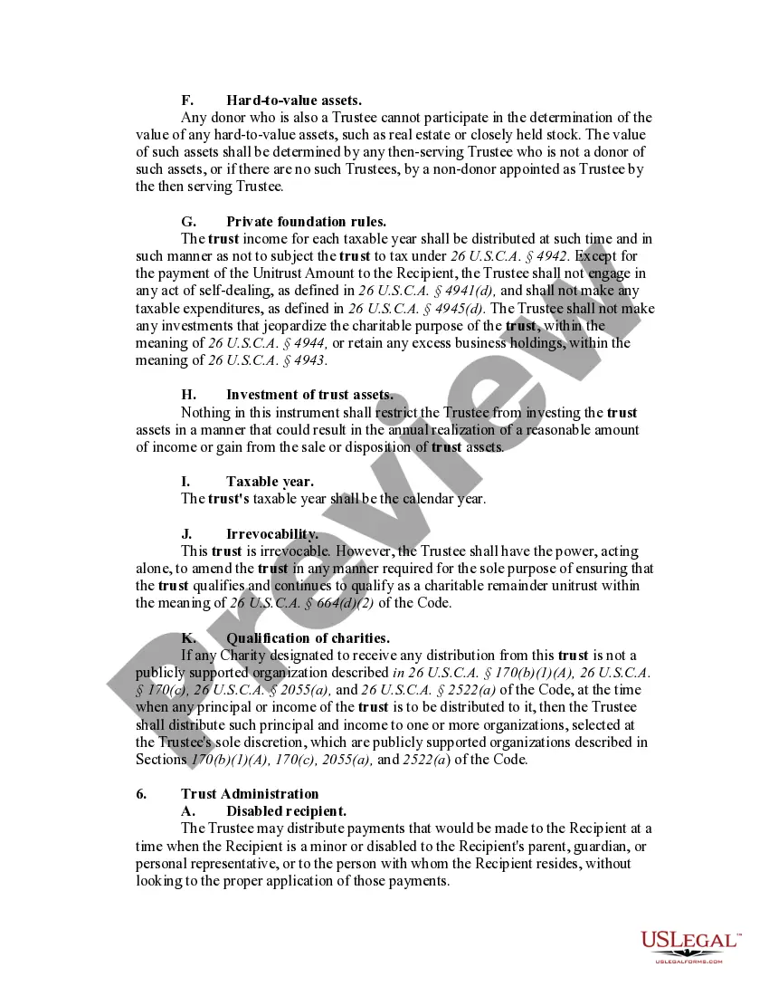 Get Charitable Remainder Inter Vivos Unitrust Agreement Preview Charitable Remainder Inter Vivos Unitrust Agreement