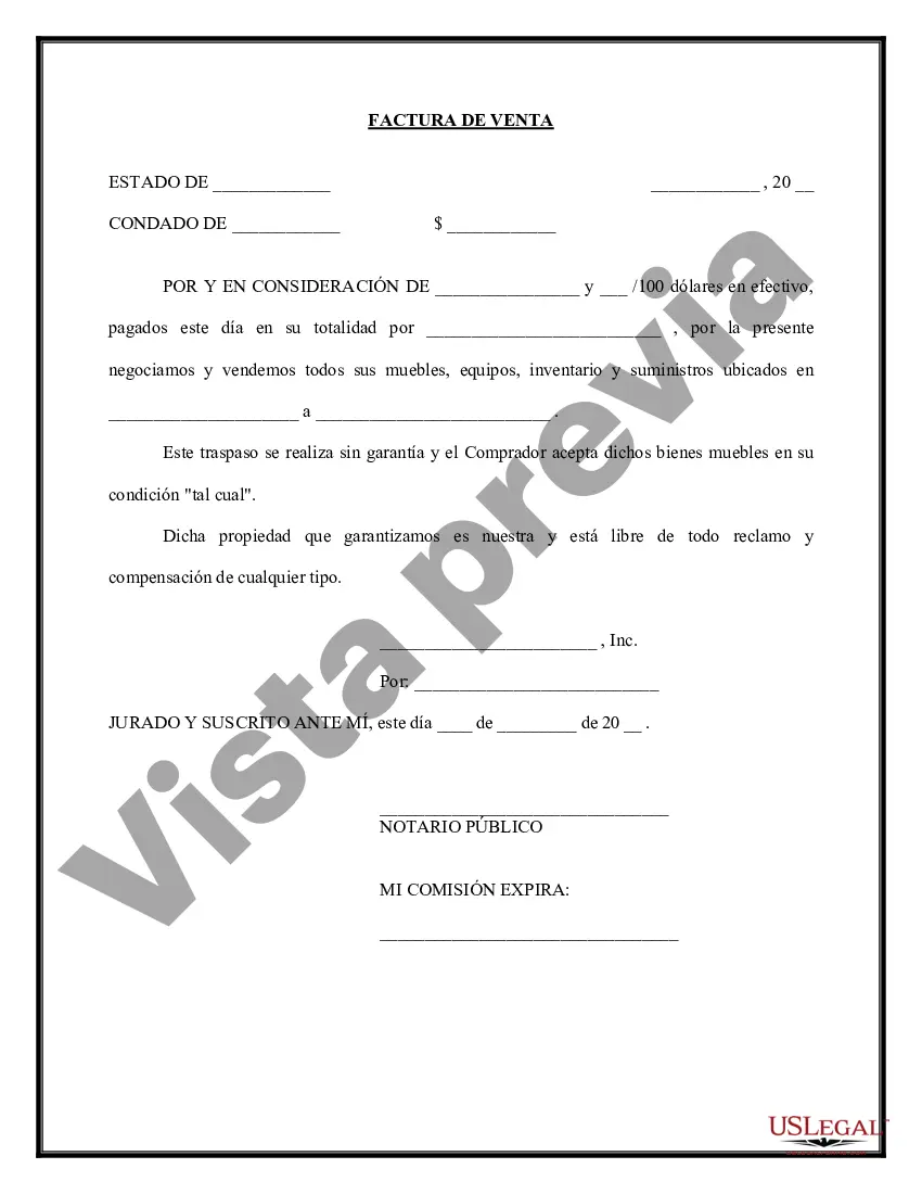 Preview Venta de negocio - Factura de venta de bienes personales - Transacción de compra de bienes