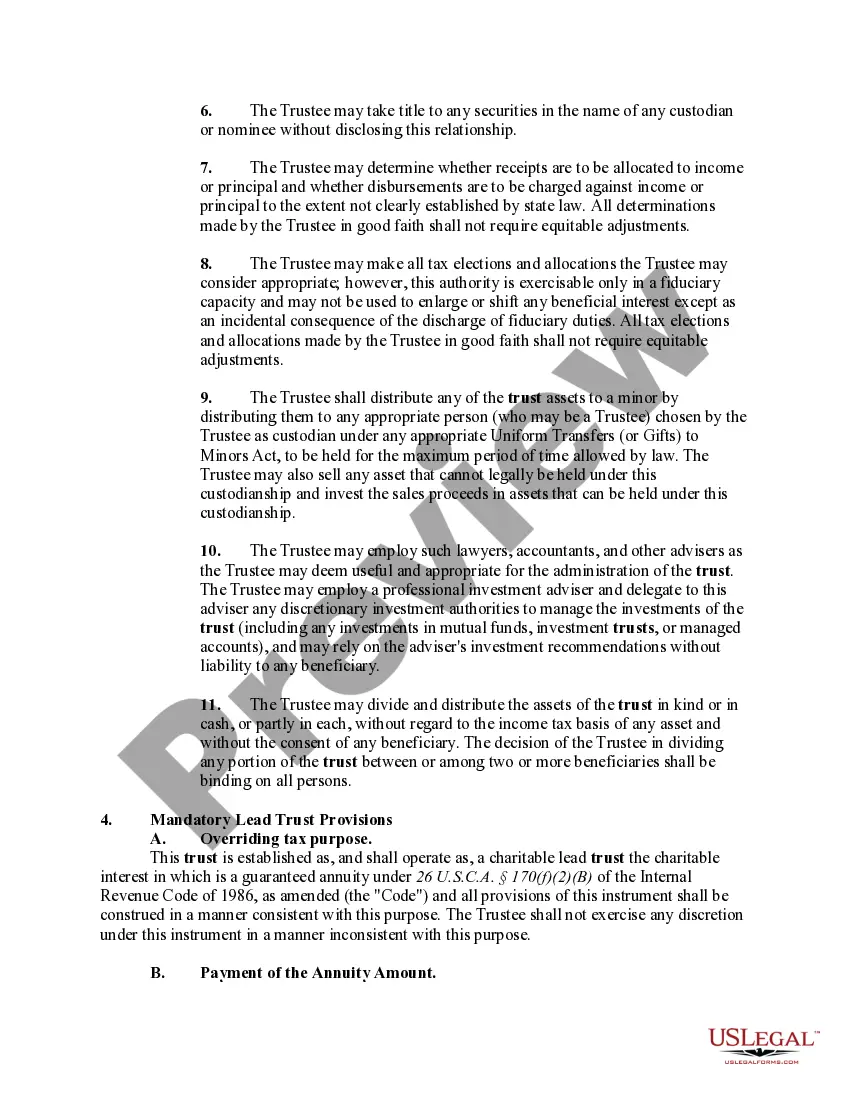 Preview Charitable Inter Vivos Lead Annuity Trust